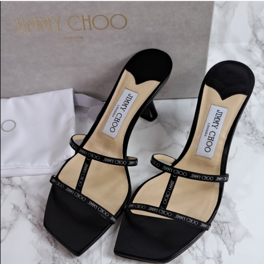 Jimmy Choo Ria 65mm Black Nappa Leather Mules Size 38 IT/EU - Picture 11 of 13